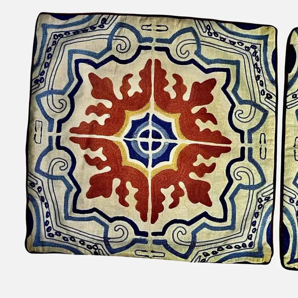Pier 1 Vintage 2 Pillow Covers 18” x. 18” Mediterranean Tile Blue Terracotta